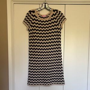 Lilly Pulitzer Chevron Knit Dress in Navy and Beige - M